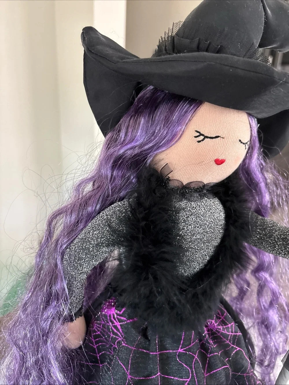 Halloween Fabric Witch Doll Purple Self Stands Cloth Doll Tabletop Decor 23